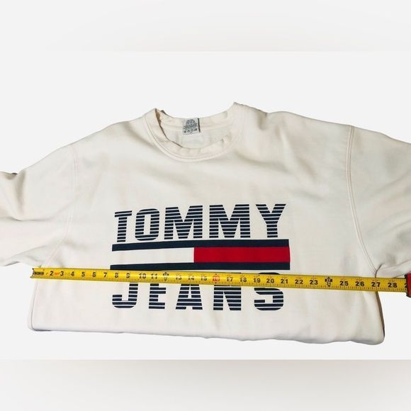 VTG 90s Tommy Hilfiger Sweatshirt Flag Spell Out Signature Jeans Sport Shirt XXL - Picture 9 of 12